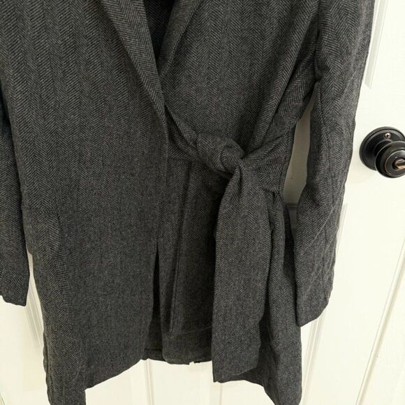 Women Thakoon Herringbone Wrap Tie Jacket Mid Length in Dark Grey Size Small - Picture 3 of 9